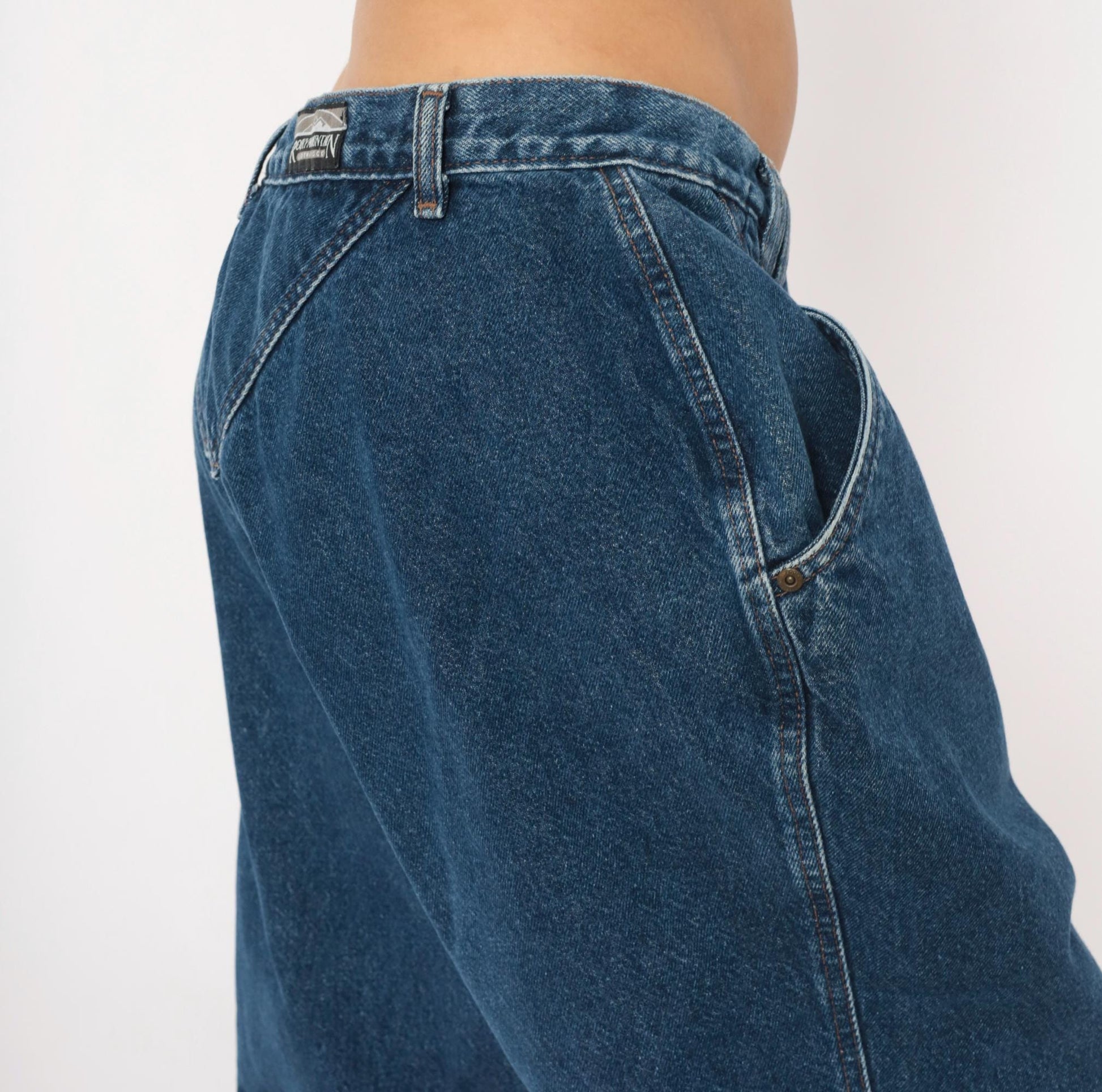 90s Rocky Mountain High Waisted Denim Jeans Cobalt Blue Tapered Straight Leg 34x31