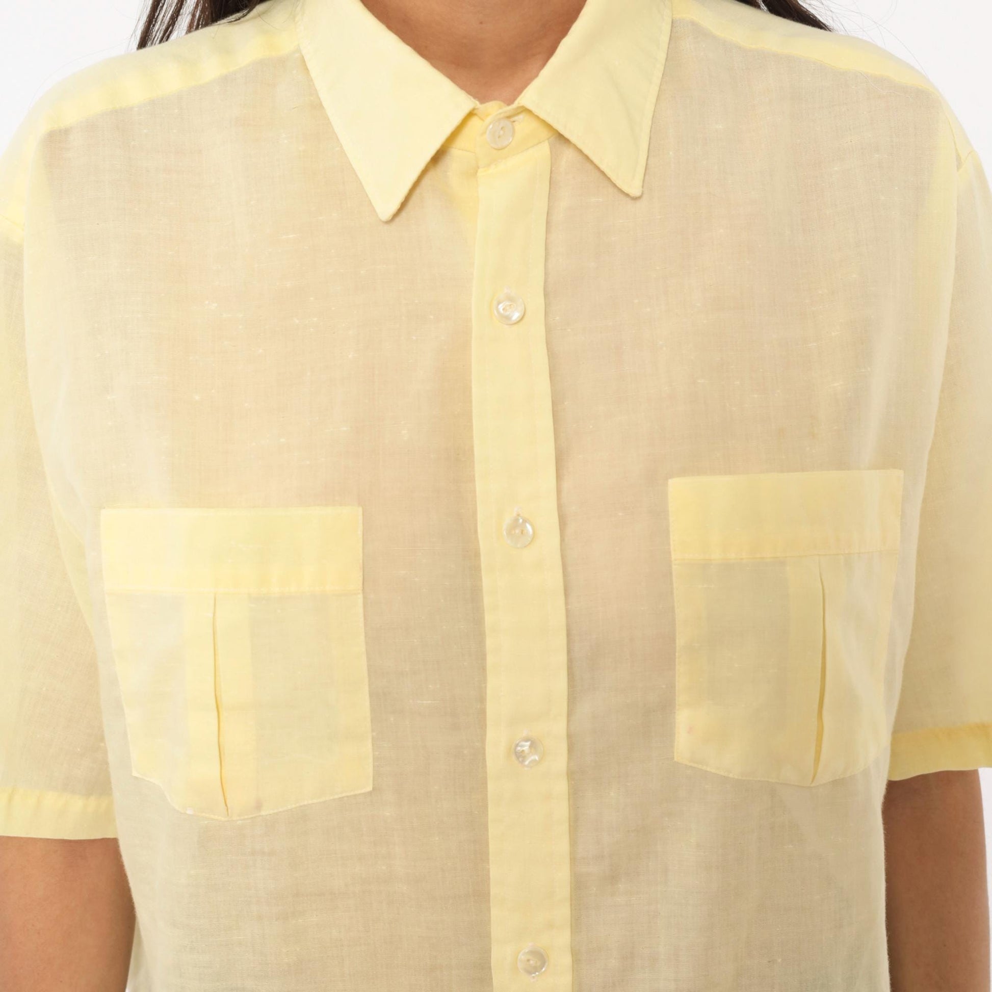 70s Arrow Pale Yellow Camp Collar Shirt Short Sleeve Pointed Chest Pockets Medium