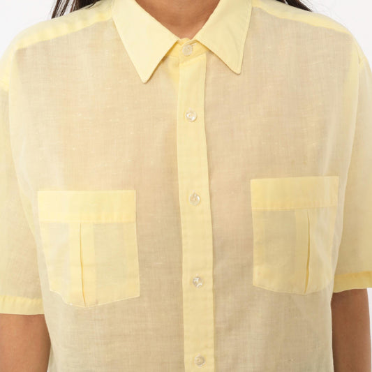 70s Arrow Pale Yellow Camp Collar Shirt Short Sleeve Pointed Chest Pockets Medium