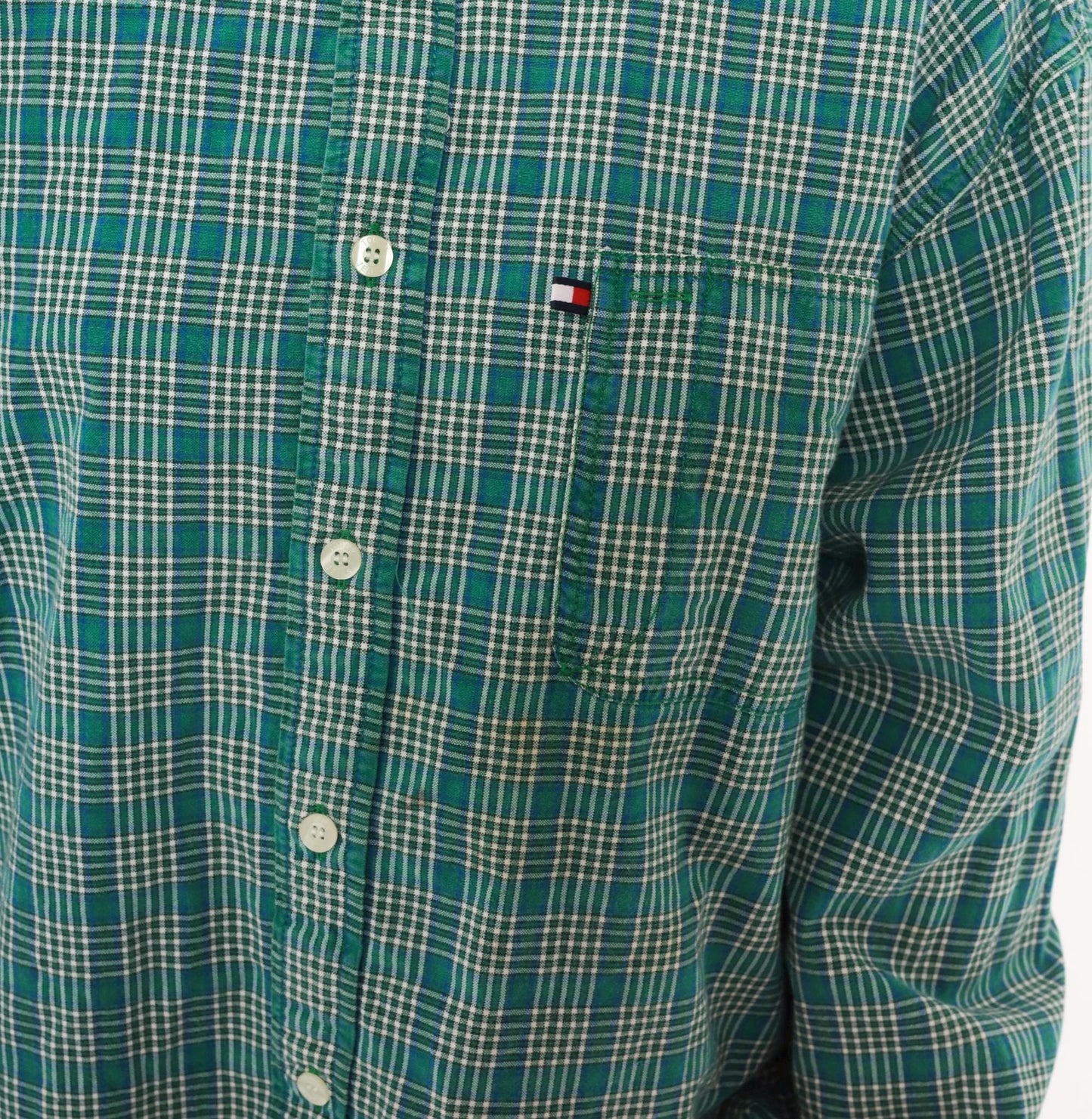Y2K Tommy Jeans Plaid Flannel Shirt Teal Cotton Button-Up Extra Large