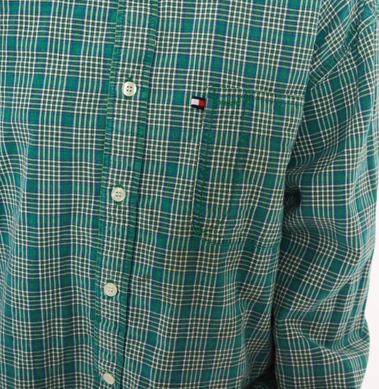 Y2K Tommy Jeans Plaid Flannel Shirt Teal Cotton Button-Up Extra Large