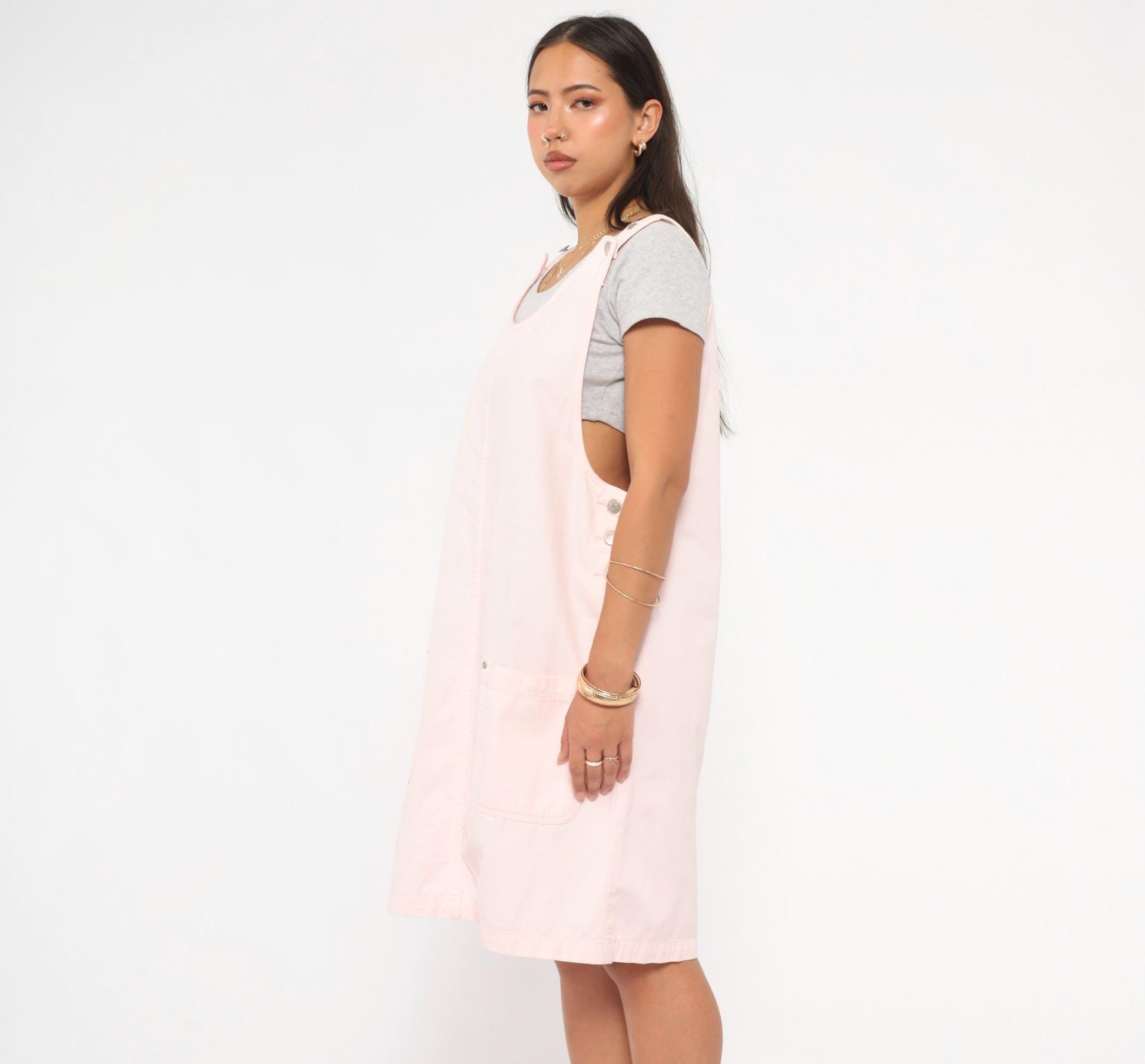 90s Denim and Co Blush Pink Cotton Pinafore Dress Knee Length Medium M