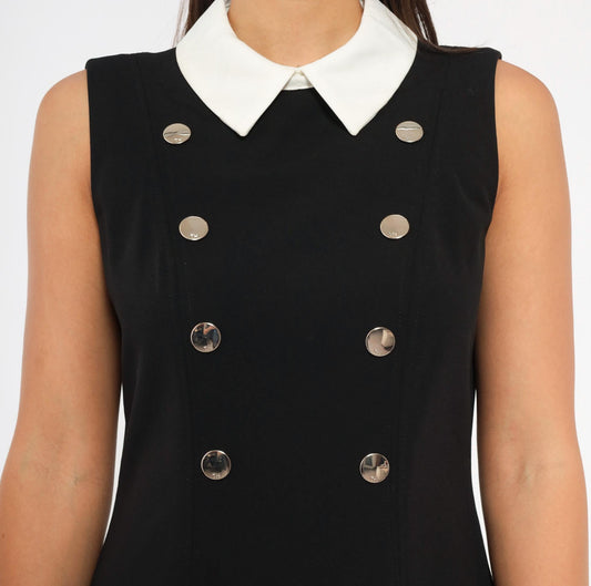 Y2K Tommy Hilfiger Black Mini Dress Double Breasted White Collar Medium M