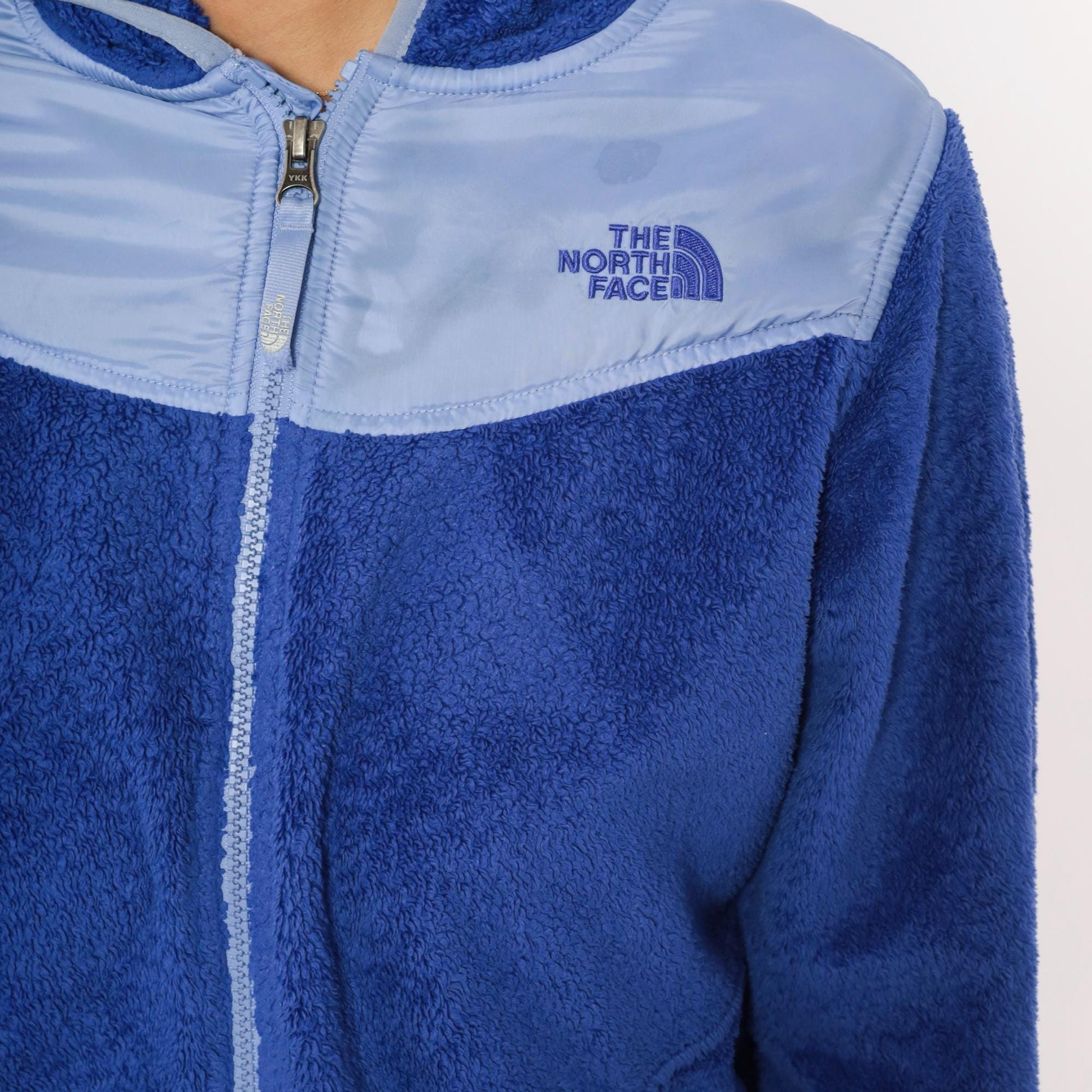 Y2K North Face Cobalt Blue Sherpa Fleece Hooded Jacket Small S