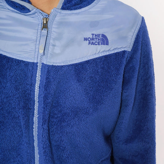 Y2K North Face Cobalt Blue Sherpa Fleece Hooded Jacket Small S