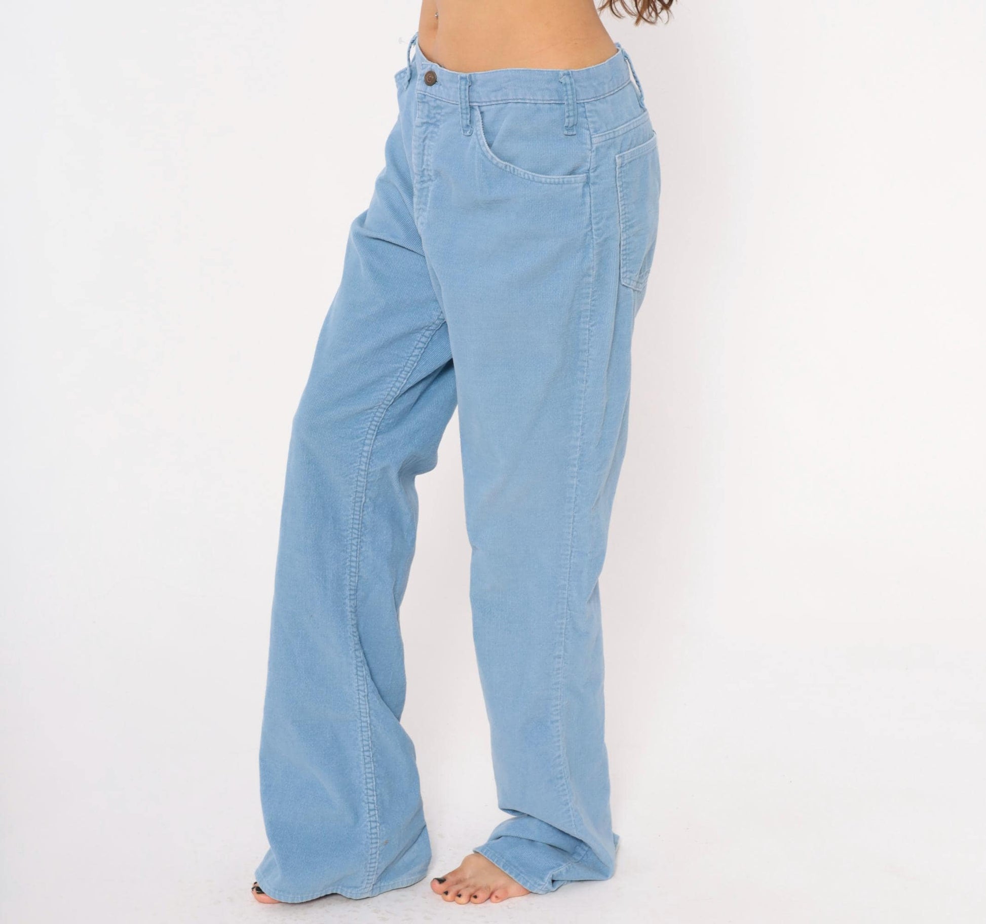 80s Sky Blue Corduroy Flare Pants Bell Bottom Powder Blue Trousers 34x34