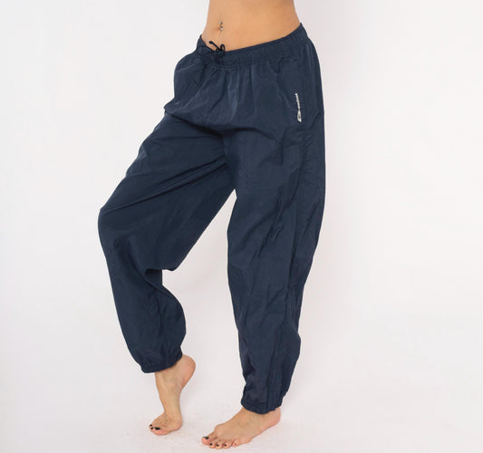 2000s Reebok Navy Nylon Track Pants Elastic Cuff Athletic Medium M