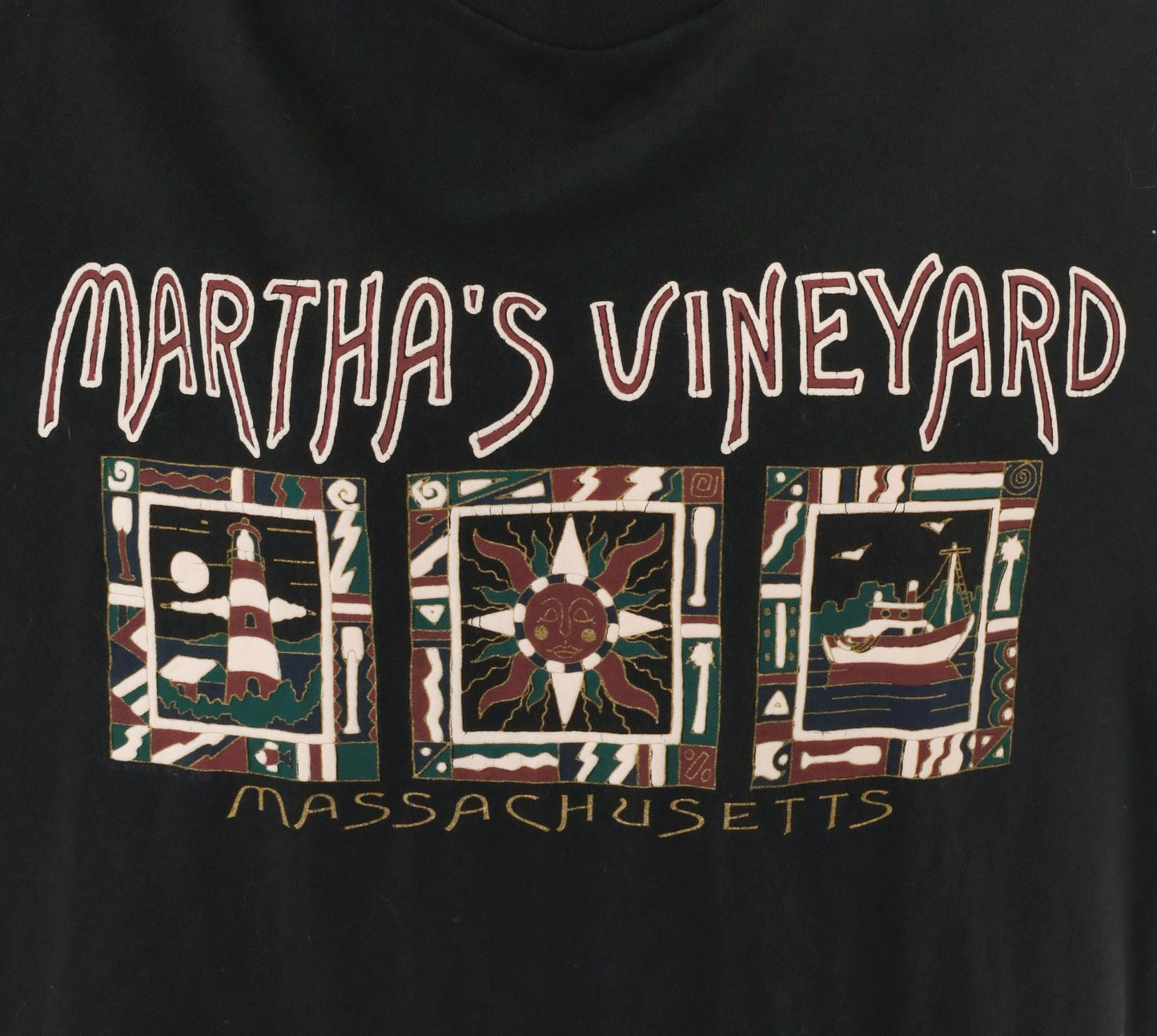 90s Martha's Vineyard Massachusetts Graphic Tee Black Cotton Oneita Large L