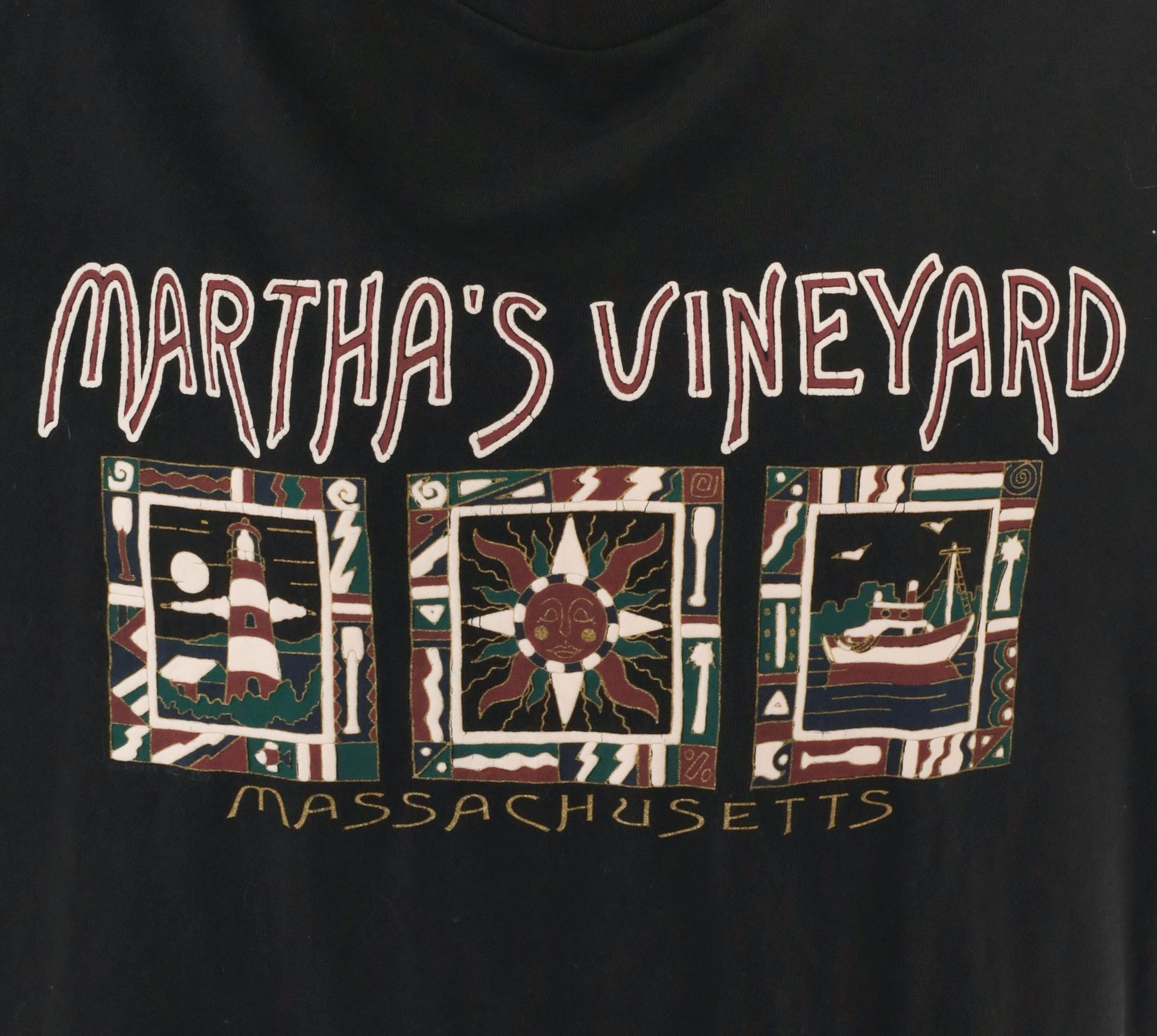 90s Martha's Vineyard Massachusetts Graphic Tee Black Cotton Oneita Large L