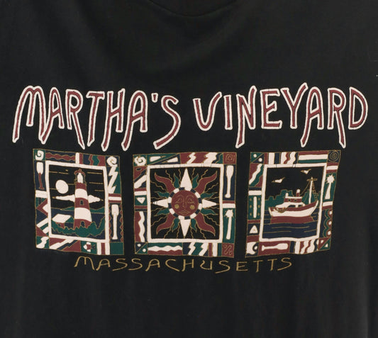 90s Martha's Vineyard Massachusetts Graphic Tee Black Cotton Oneita Large L