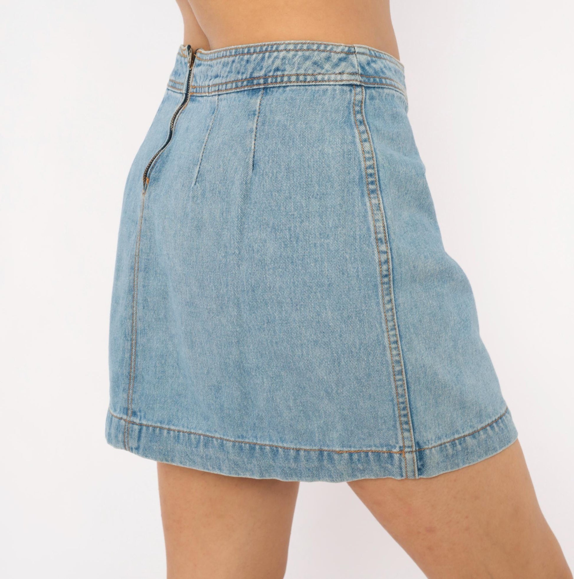90s Exp Light Wash Denim Mini Skirt A-Line Low Rise Medium M