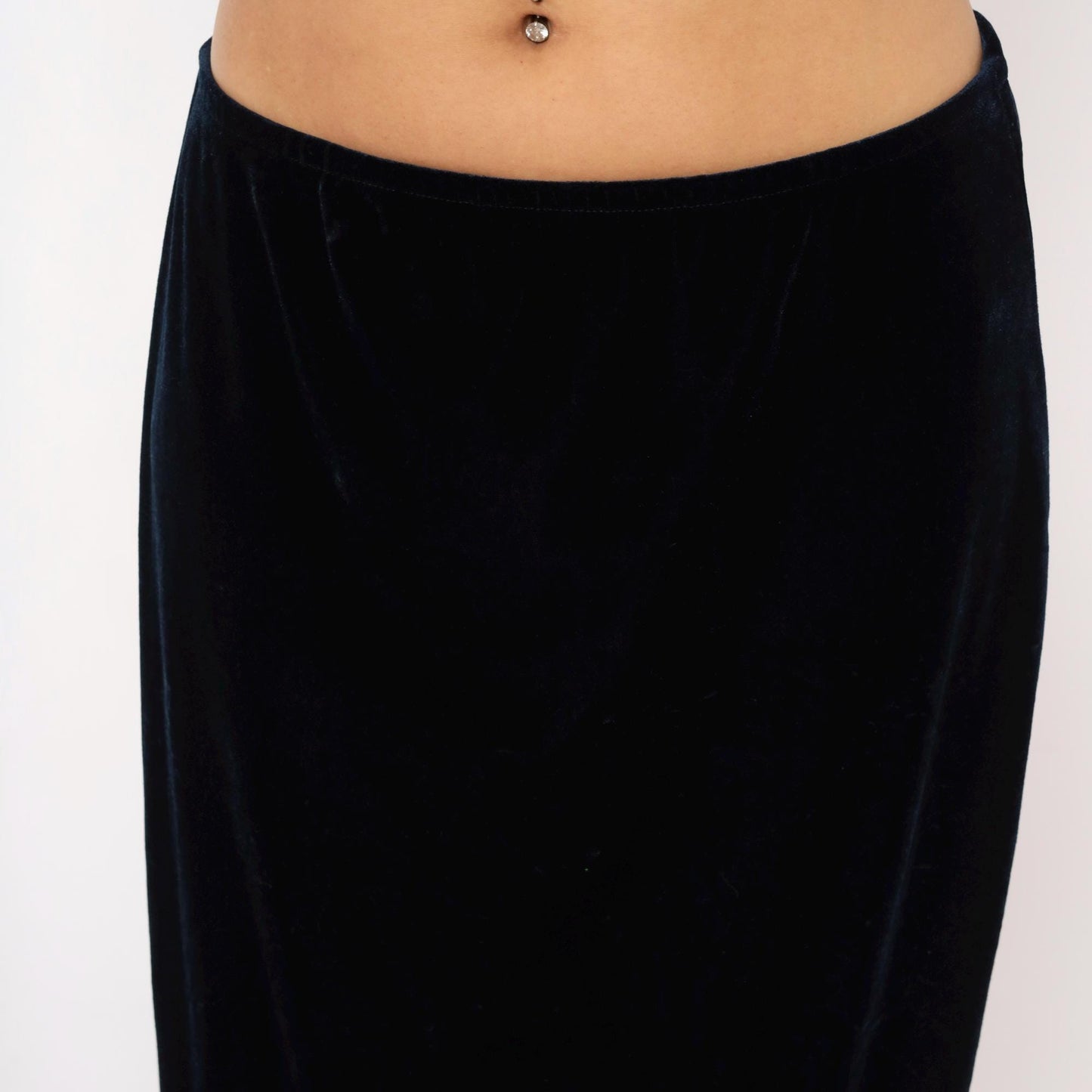 90s Navy Velvet Maxi Skirt Straight Column Ankle Length Medium Large