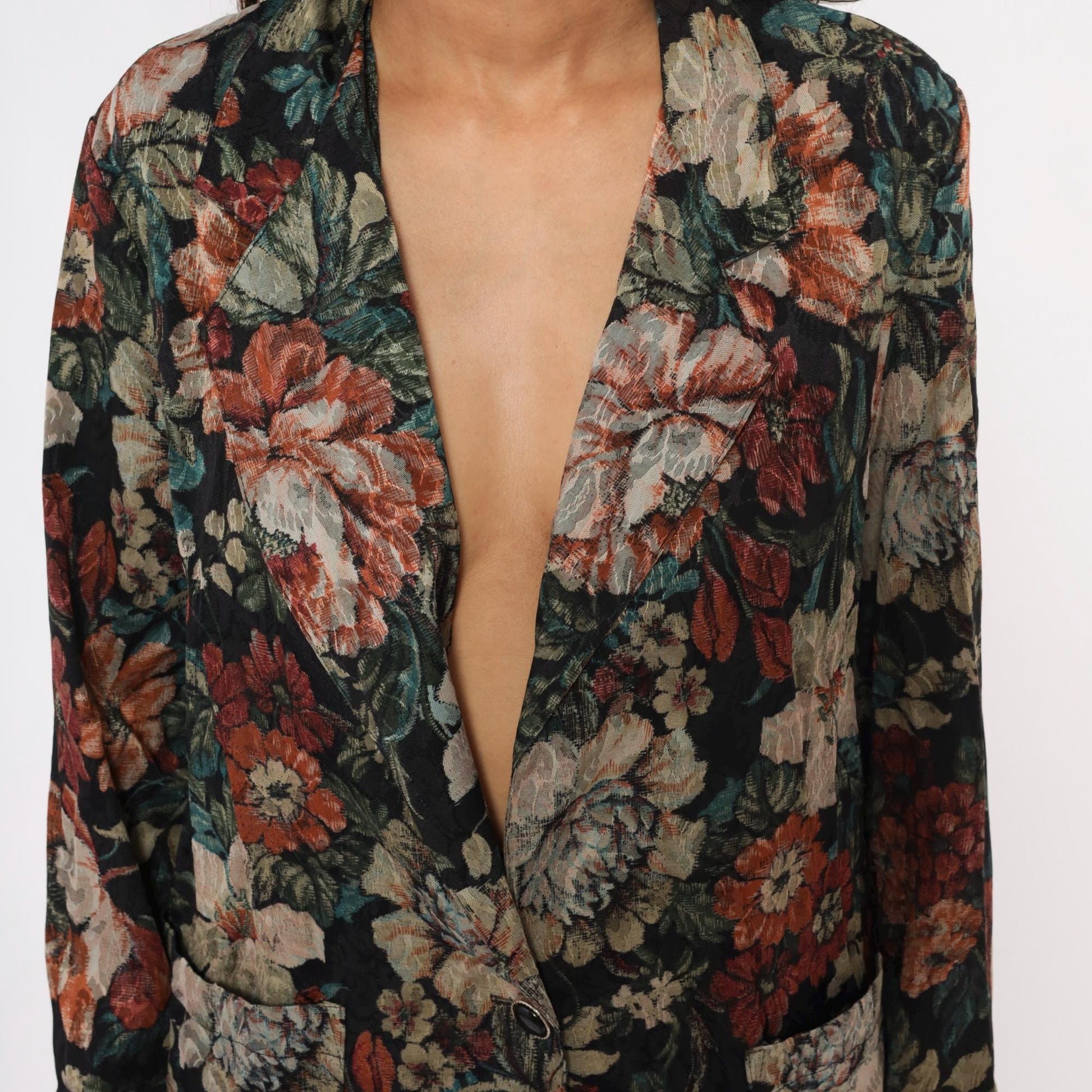 90s Laura Tyler Floral Blazer Black Botanical Jacquard Medium M