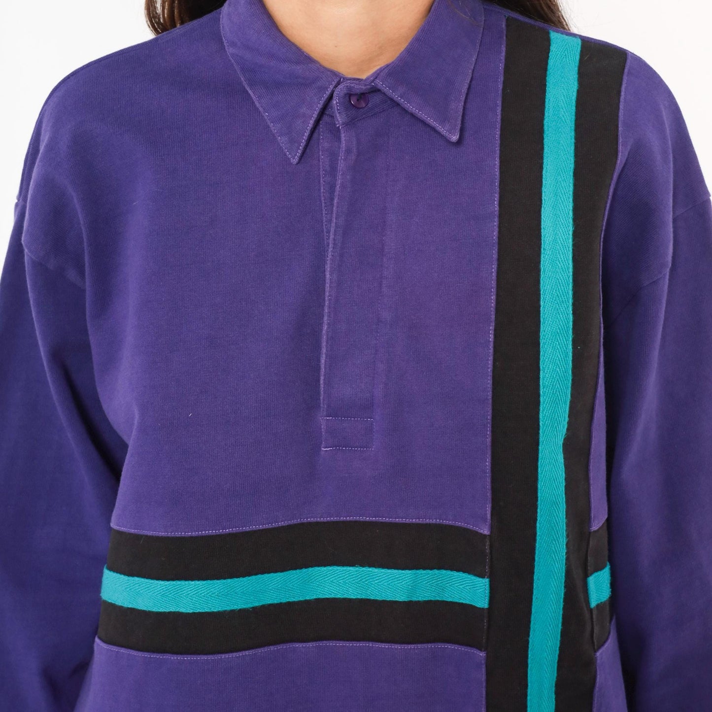 90s Billion Bay Rugby Polo Purple Teal Black Stripe Colorblock Medium