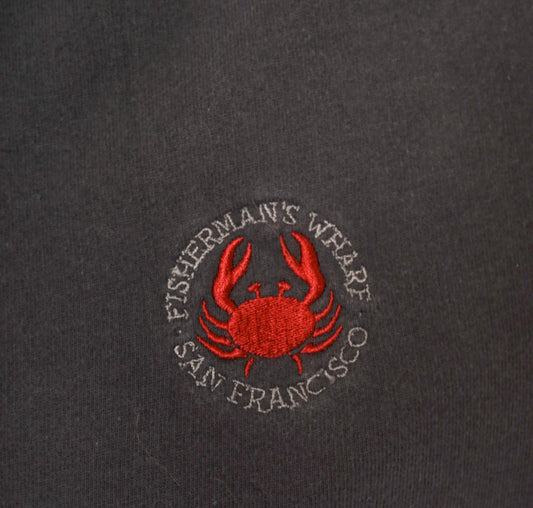 90s Crazy Shirts Fisherman's Wharf San Francisco Crab Embroidered Sweatshirt Charcoal Grey Medium M