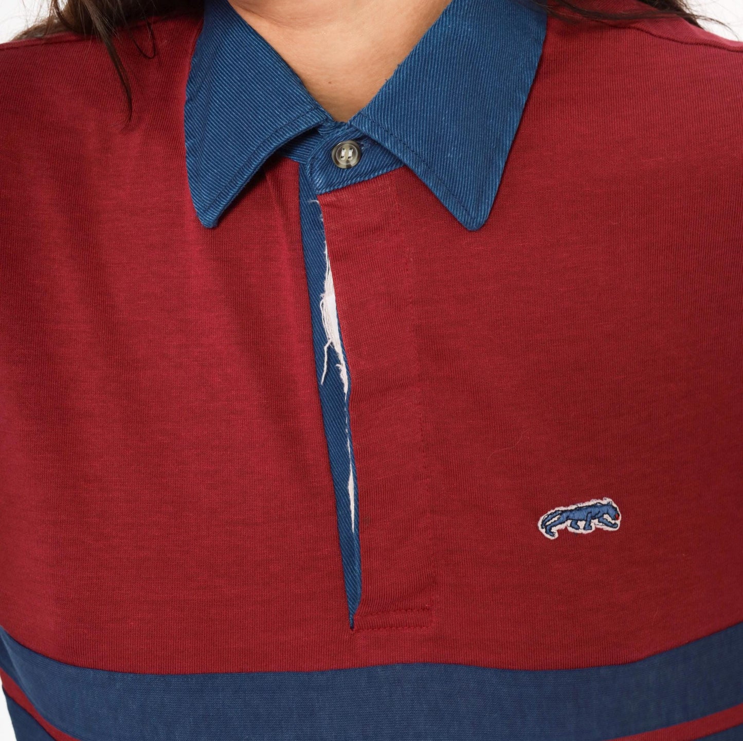 80s Burgundy Navy Stripe Cropped Rugby Polo Cotton Small Medium