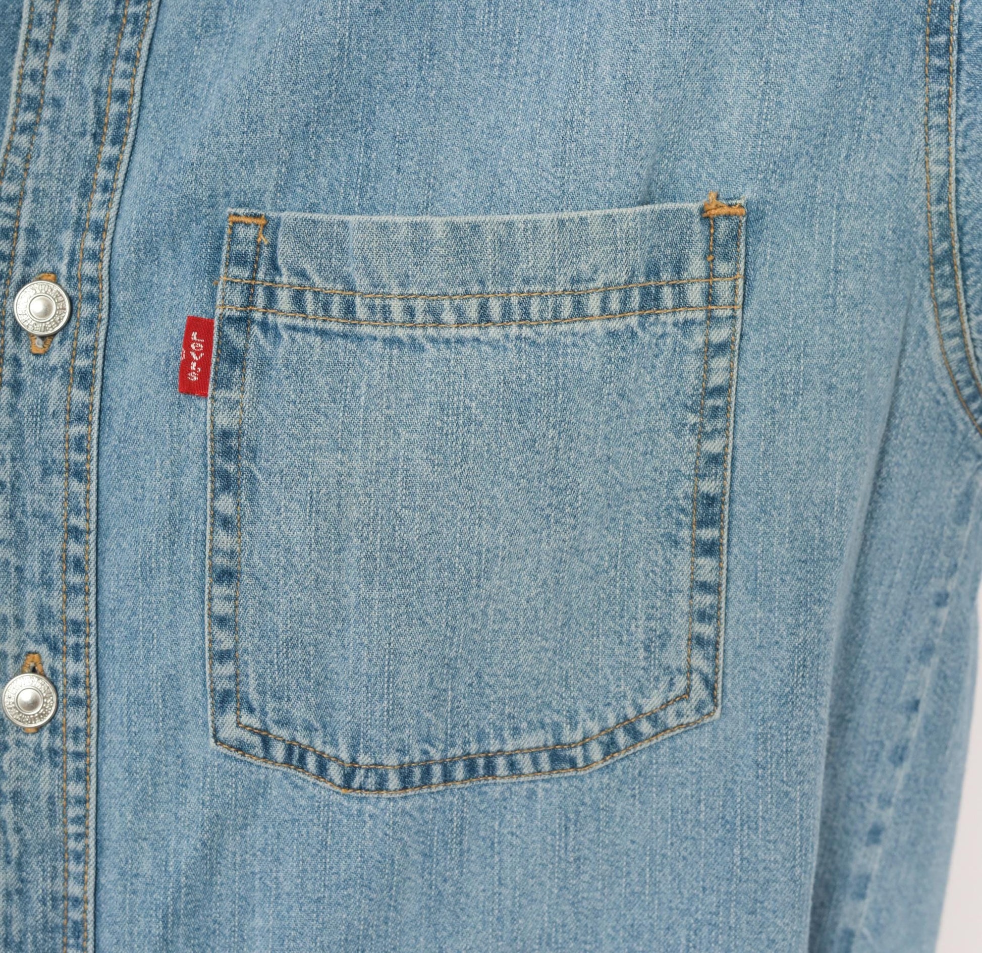 Levis Light Wash Denim Shirt Cotton Snap Button Small S