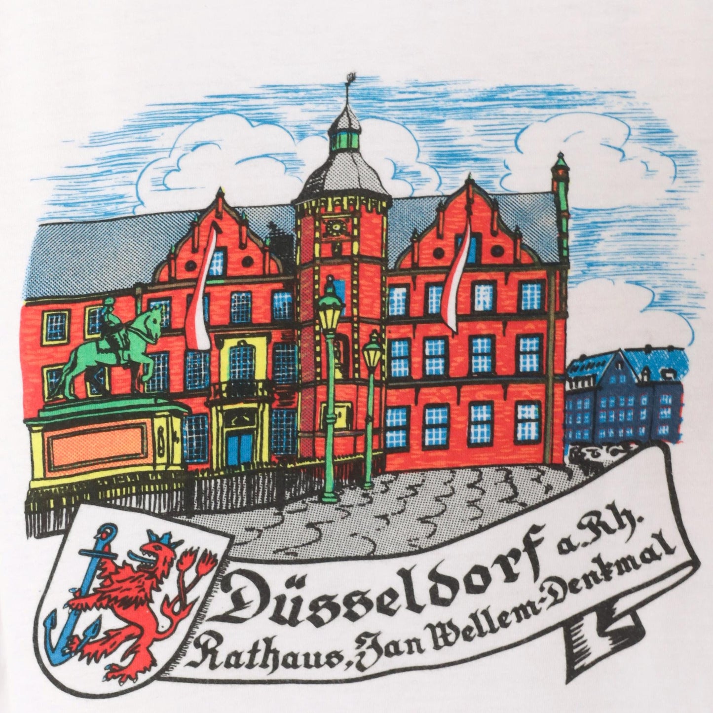 90s B & C Düsseldorf Rathaus Graphic Tee White Cotton Crew Neck Large L
