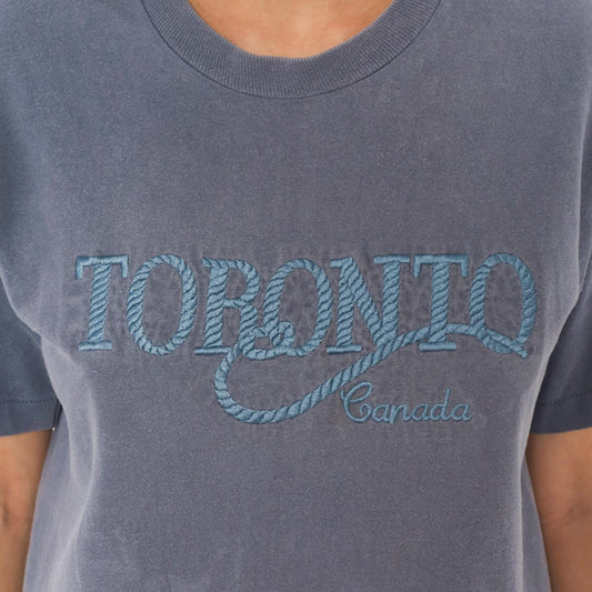 90s Toronto Canada Embroidered Tee Fruit of the Loom Slate Blue Grey Medium