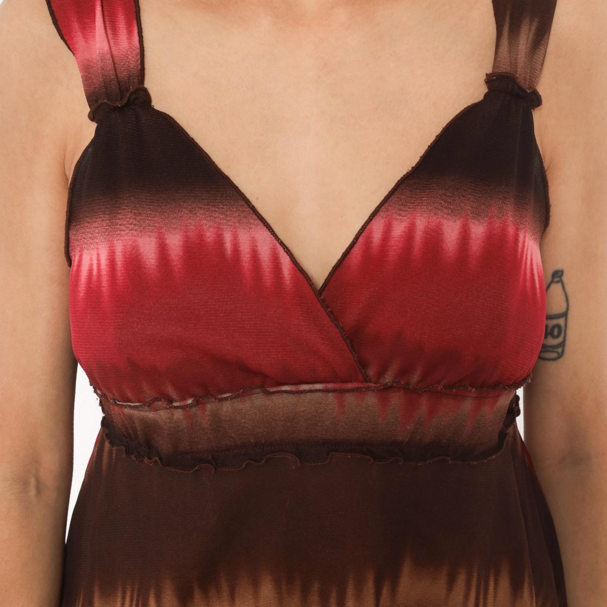 Y2K Ombre Cami Tank Brown Burgundy Gradient Wrap Bust V-Neck Medium Large