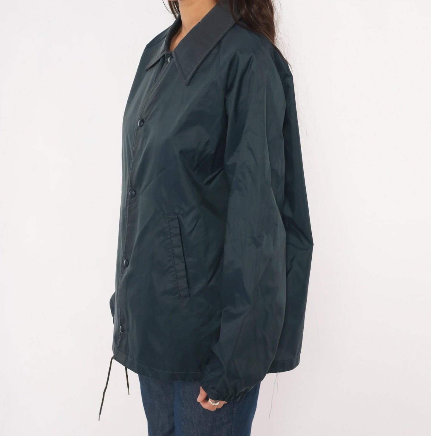80s David Peyser Navy Coach Jacket Snap Front Windbreaker Nylon Large