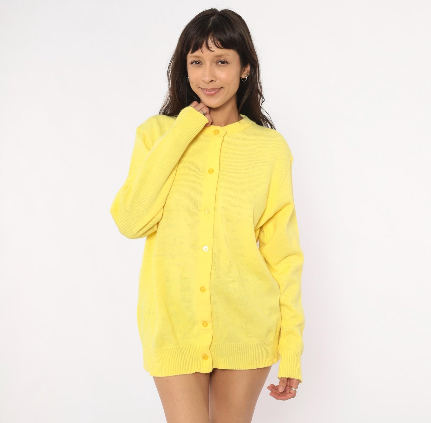 80s Yellow Cardigan School Apparel Button Front Knit Sweater Medium M
