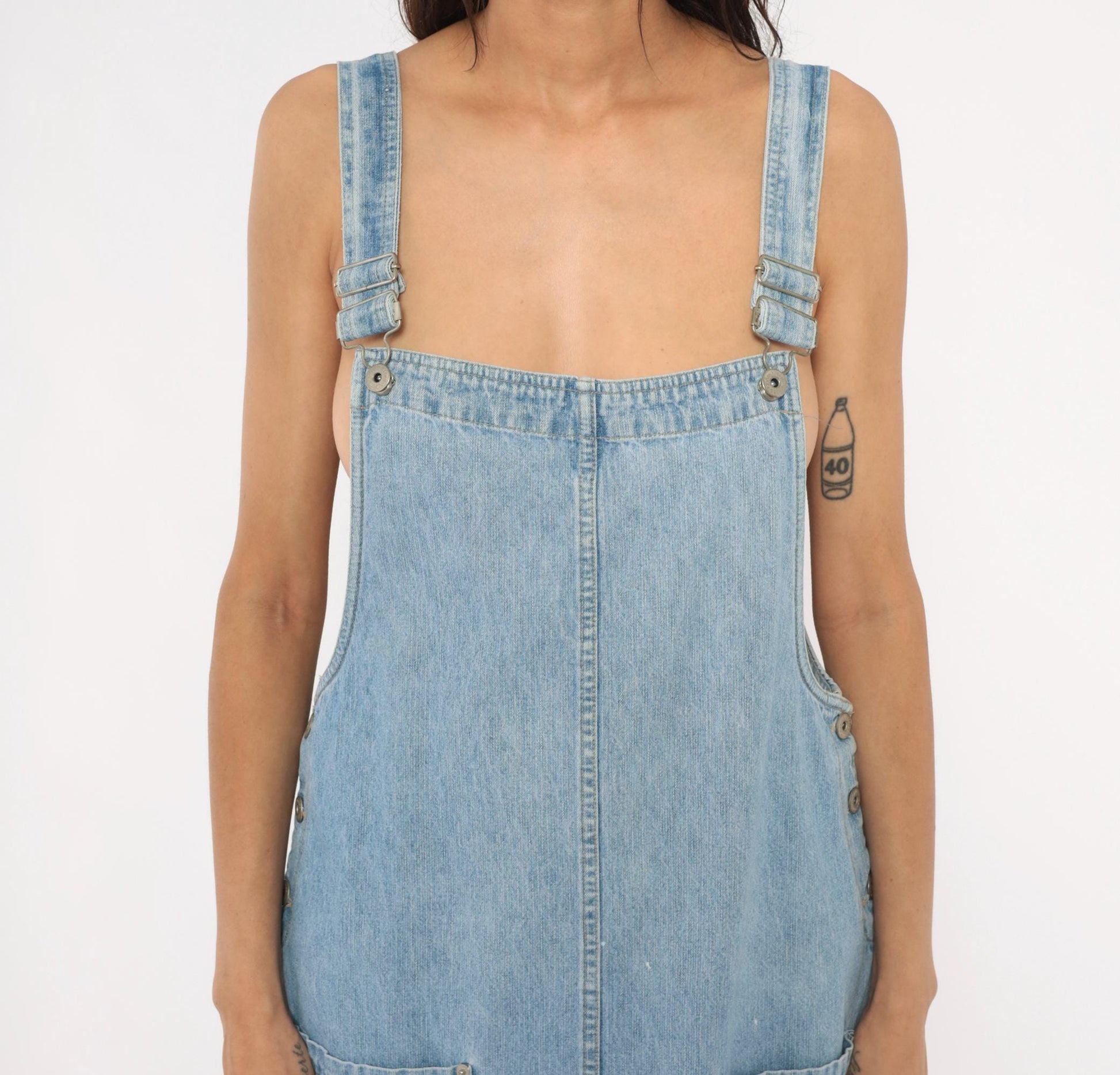 Y2K Faded Glory Light Blue Denim Overall Dress Maxi Length Medium M