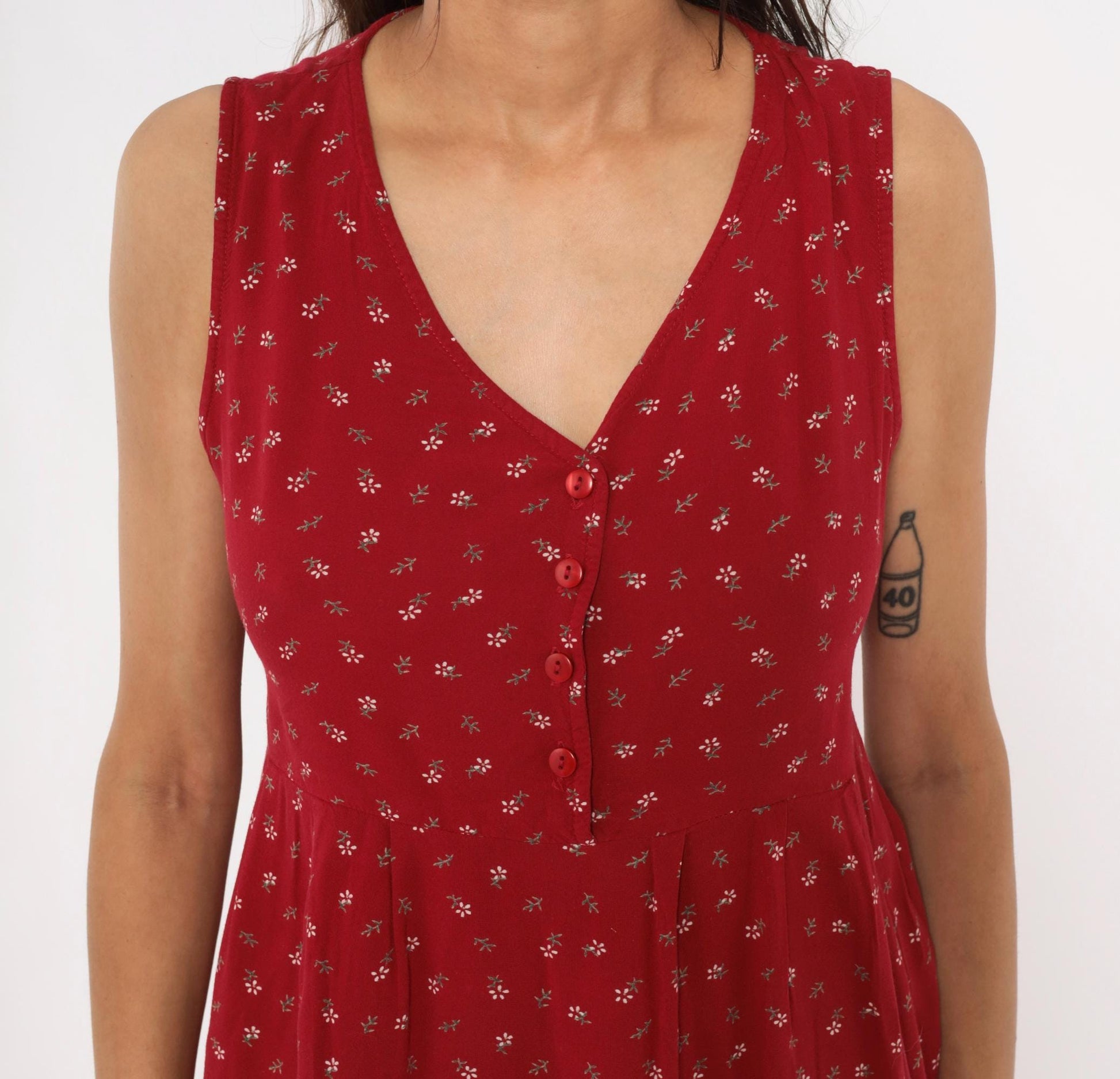 90s Motherhood Ditsy Floral Sundress Red Sleeveless Babydoll Medium M