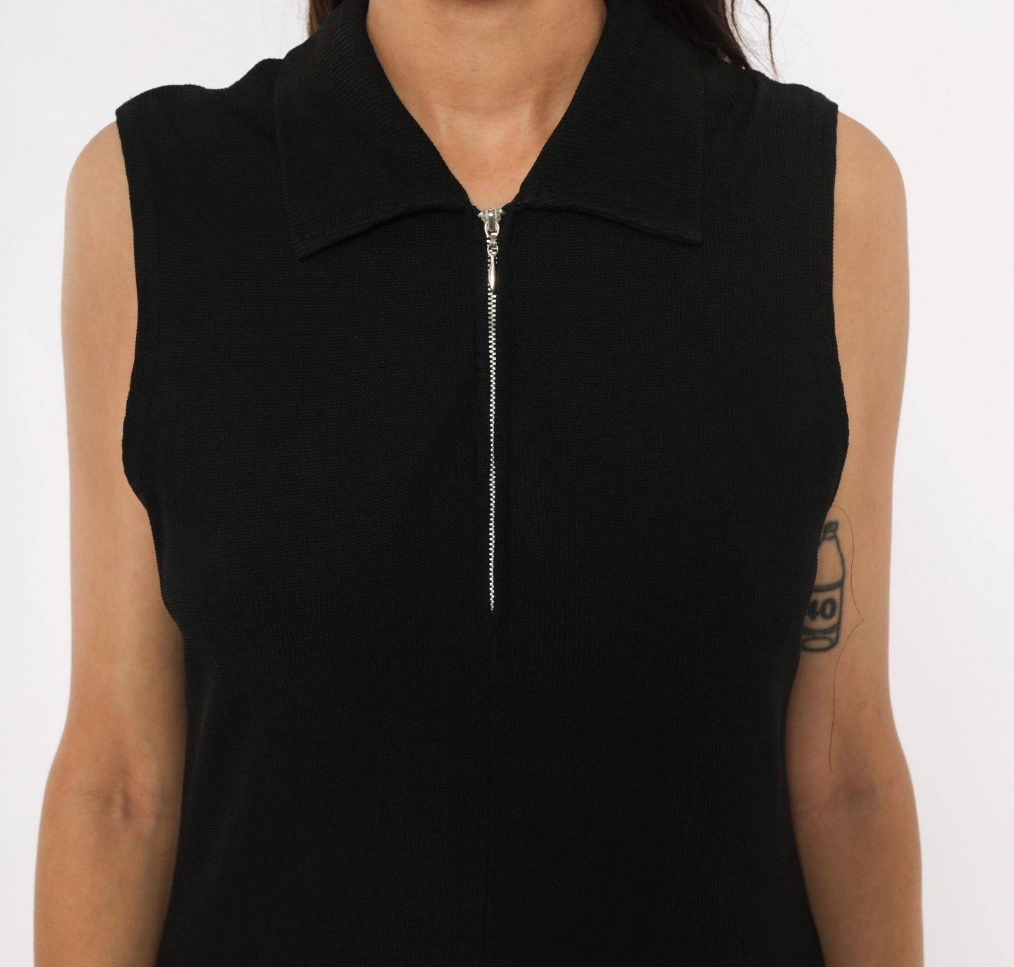 90s Ronni Nicole Black Zip Front Sleeveless Dress Knee-Length Large L