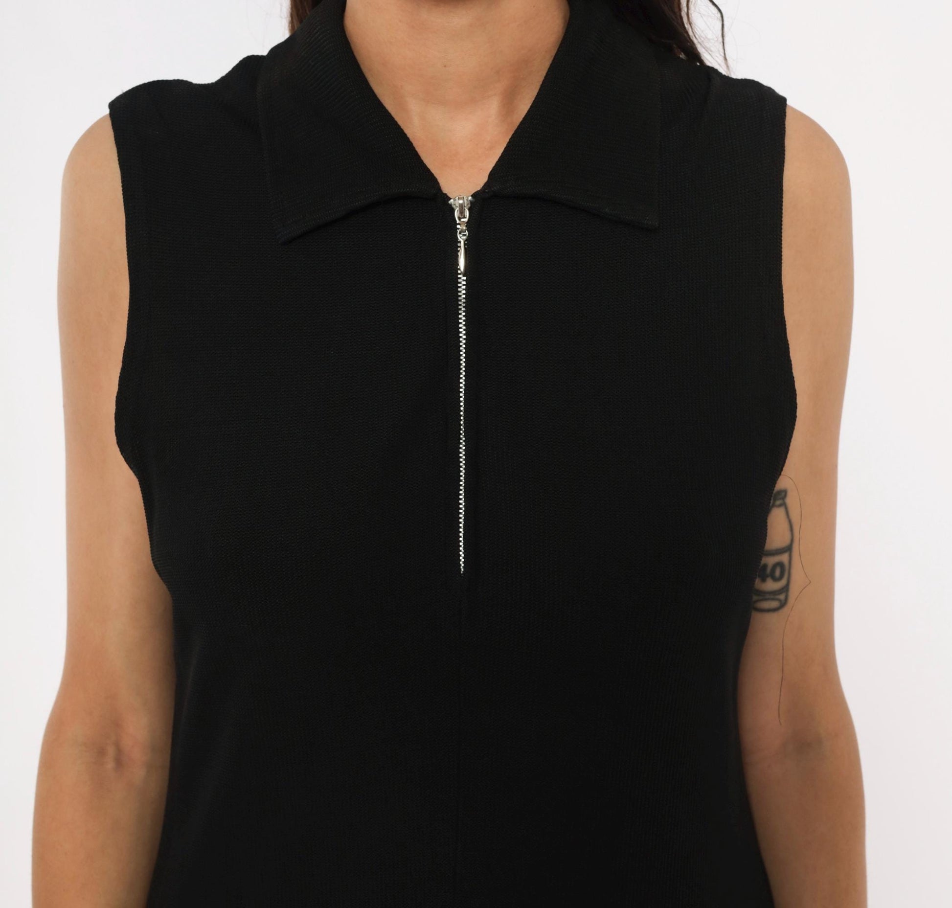 90s Ronni Nicole Black Zip Front Sleeveless Dress Knee-Length Large L