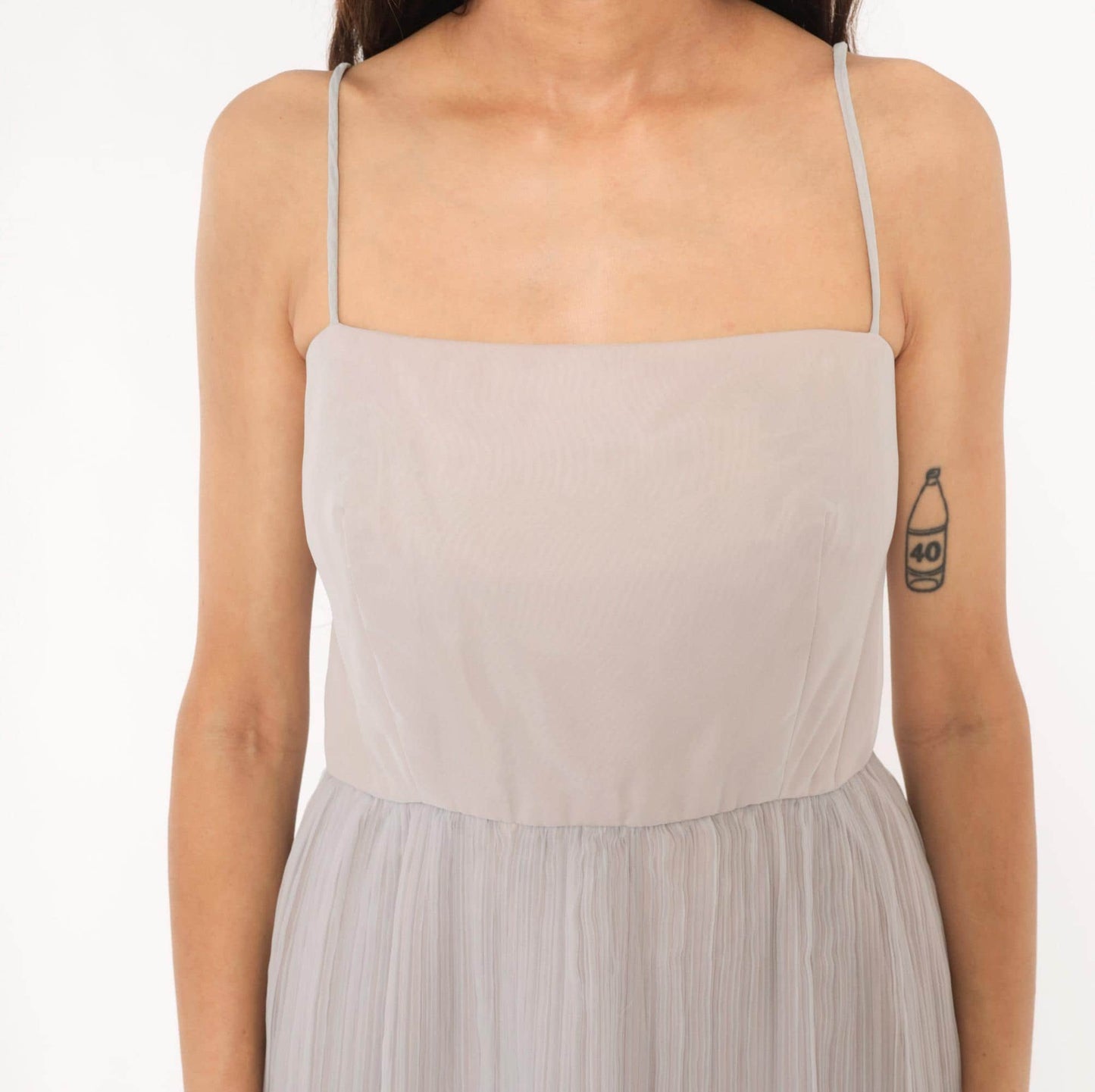 70s Lee Jordan Lavender Midi Dress Square Neck Pleated Chiffon Extra Small XS