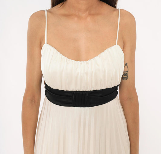 Y2K Charlotte Russe Pleated Babydoll Dress Ivory Spaghetti Strap Empire Waist Large L