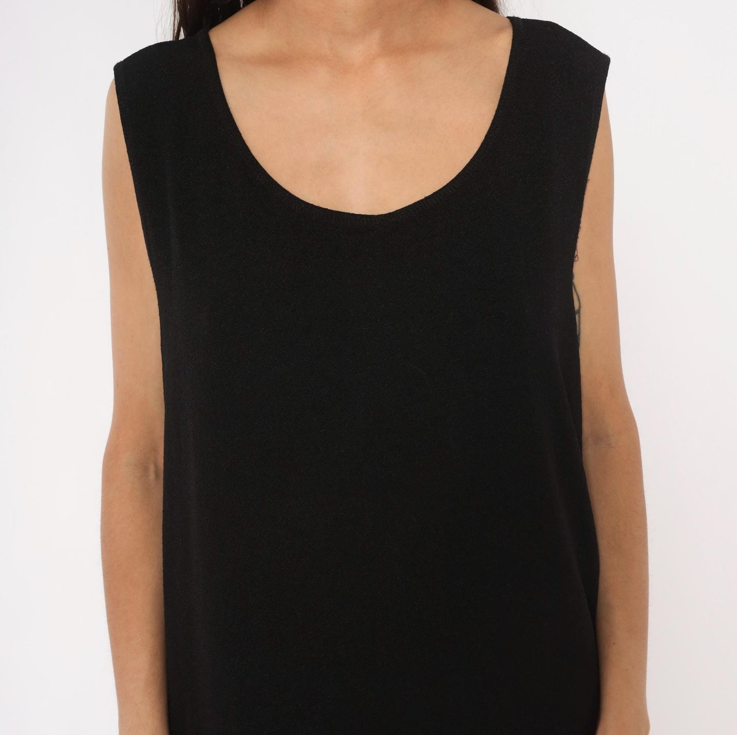 90s Dana Kay Black Sleeveless Midi Dress Scoop Neck Column Extra Large