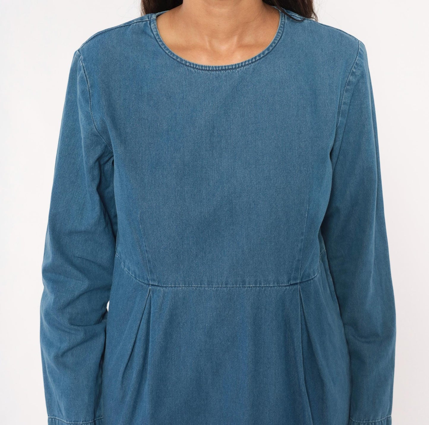 90s Talbots Denim Dress Knee Length Cotton Chambray Long Sleeve Medium M