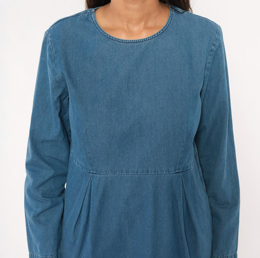 90s Talbots Denim Dress Knee Length Cotton Chambray Long Sleeve Medium M