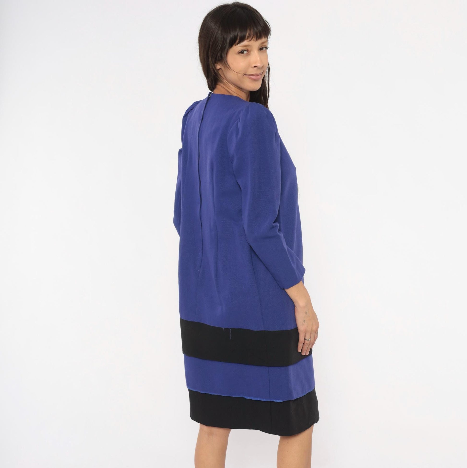 90s A Pea In The Pod Puff Sleeve Dress Purple Black – Shopexile