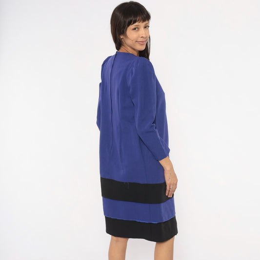 90s A Pea In The Pod Puff Sleeve Dress Purple Black Bow Knee Length Medium