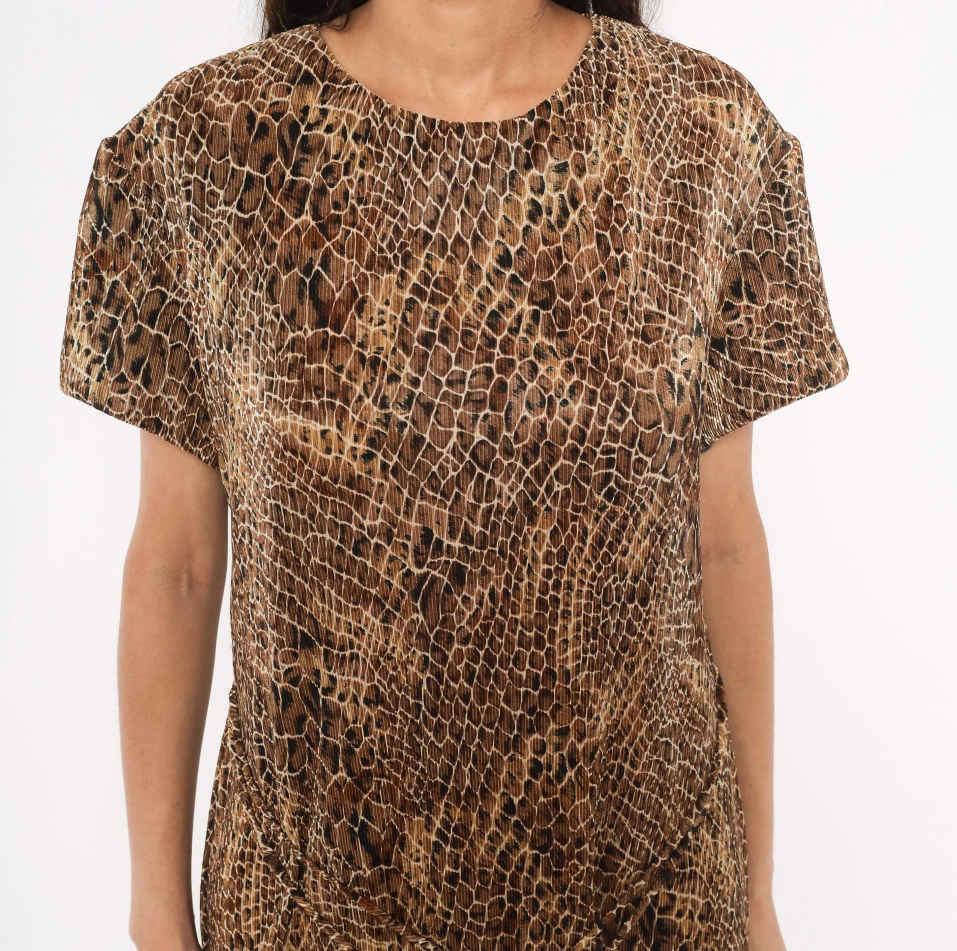 90s Scarlett Snakeskin Maxi Dress Brown Tan Black Animal Print Shift Extra Large