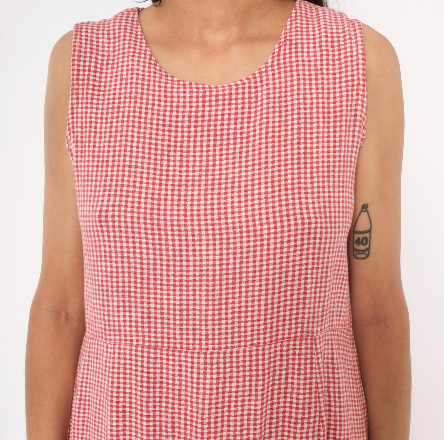 80s Country Wear Gingham Midi Dress Red White Embroidered Scalloped Petite Large