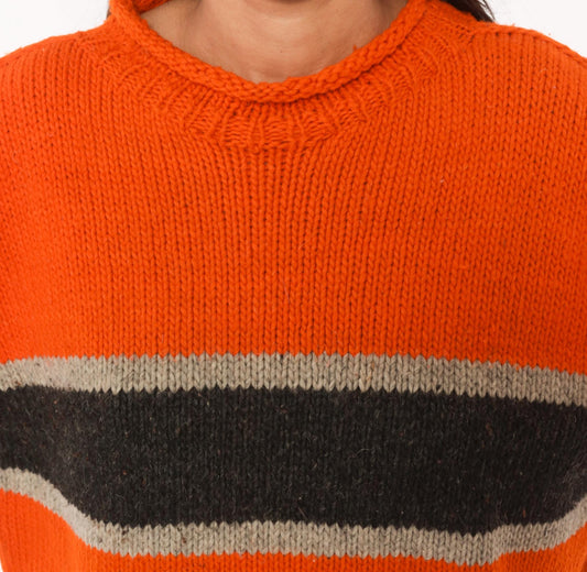 90s Sisandina Handicrafts Wool Sweater Burnt Orange Striped Chunky Knit Large