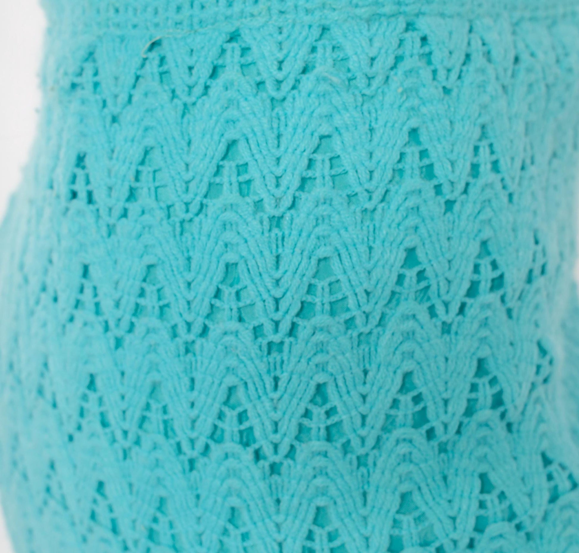 70s Aqua Crochet Pencil Skirt Chevron Knit Midi Knee-Length Small