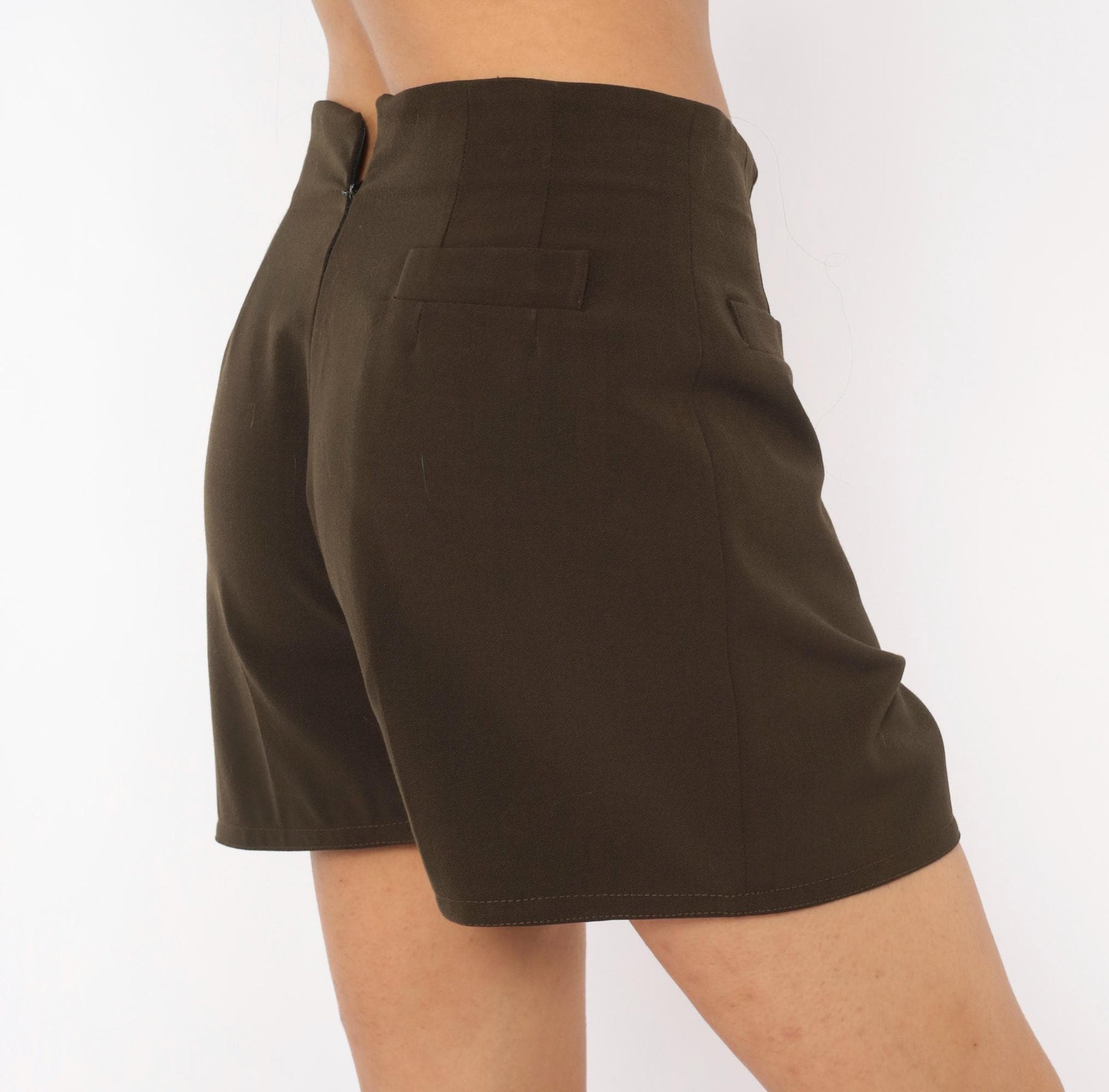 90s Virtue Olive Brown High-Rise Shorts Tailored V-Notch Medium M