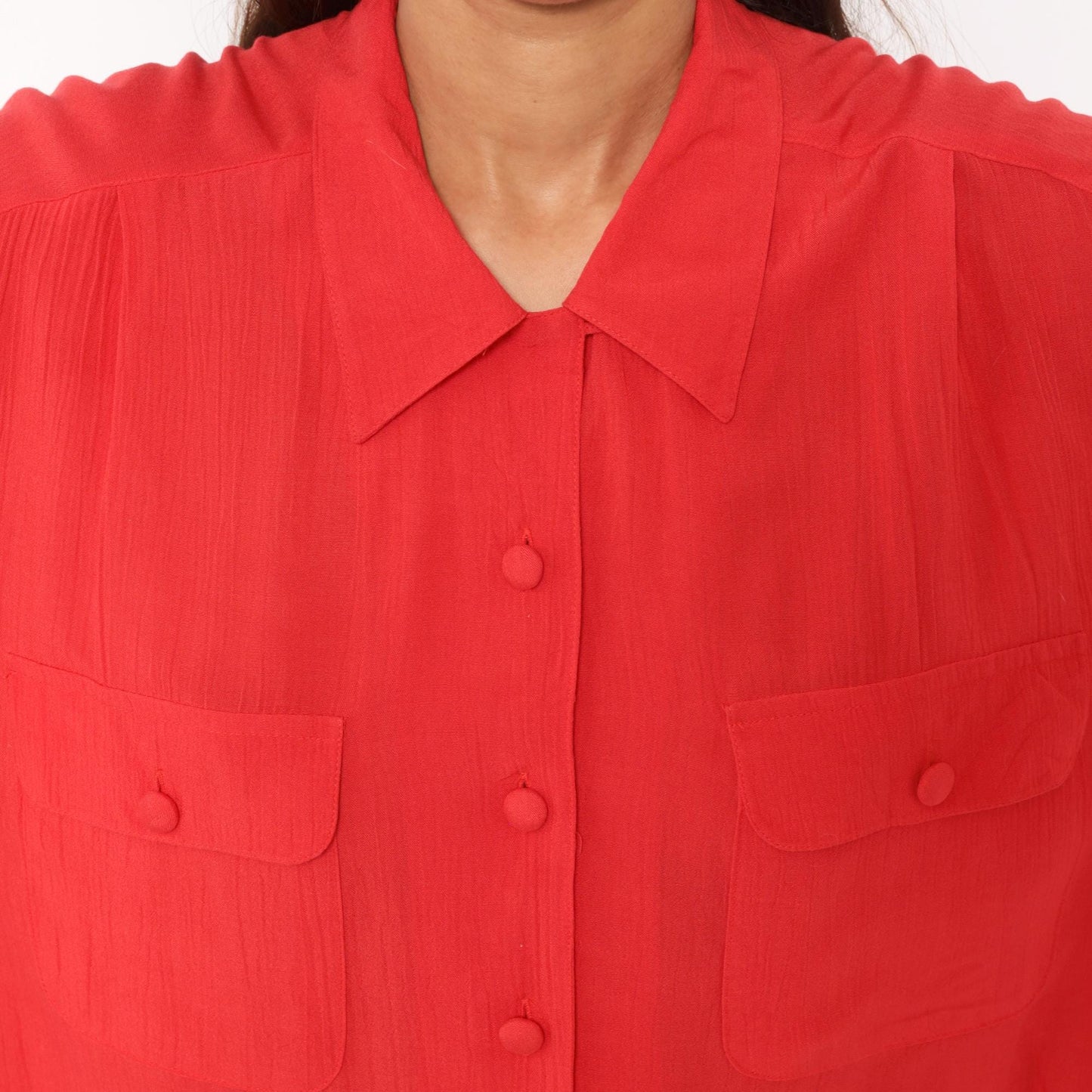 90s Sk&Company Red Cotton Camp Shirt Button Front Collared Large L