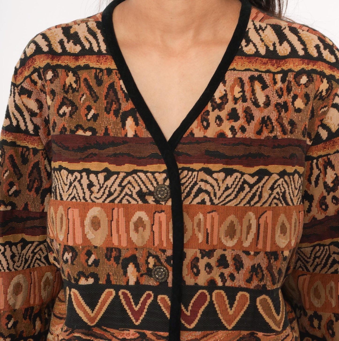 Y2K Stonebridge Tapestry Jacket Animal Print Woven Cotton Tan Brown Extra Large