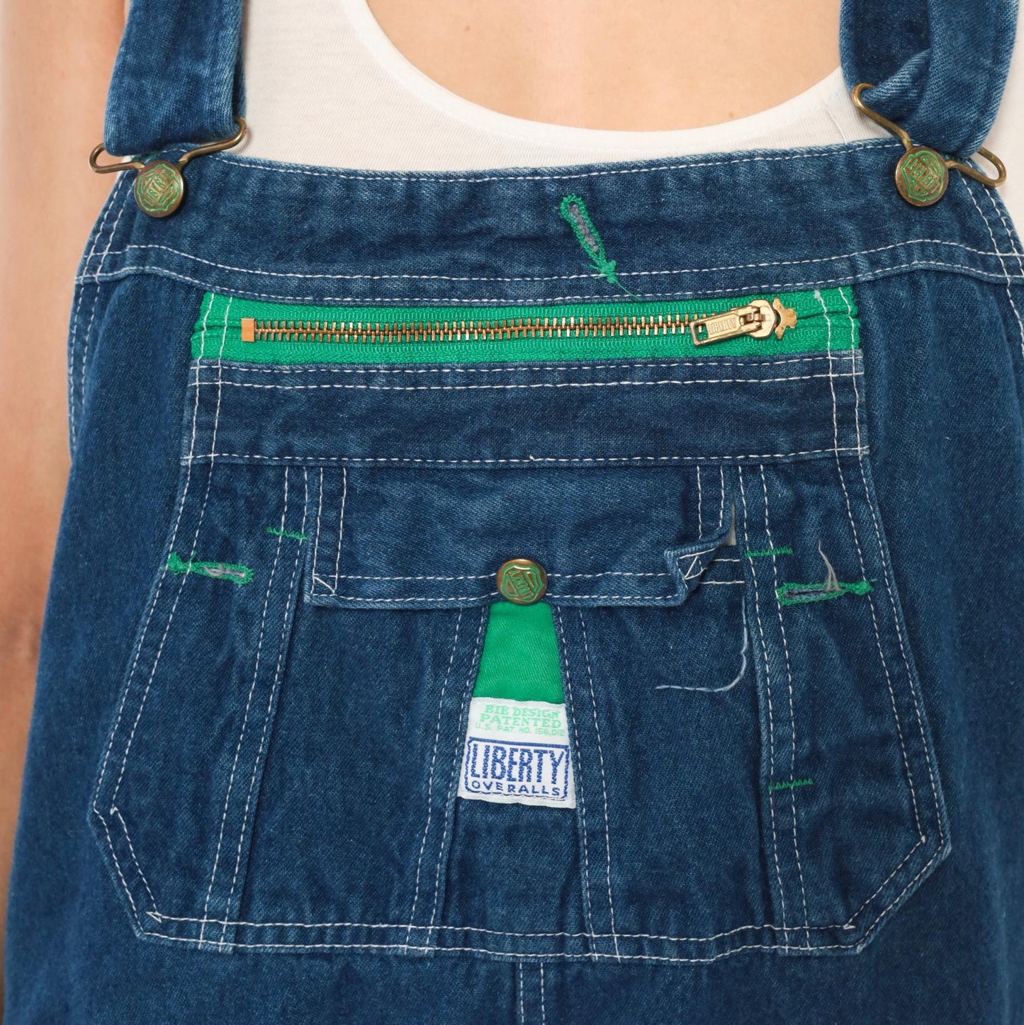 Y2K Liberty Denim Bib Overalls Green Pocket Carpenter Workwear Plus Size XXL