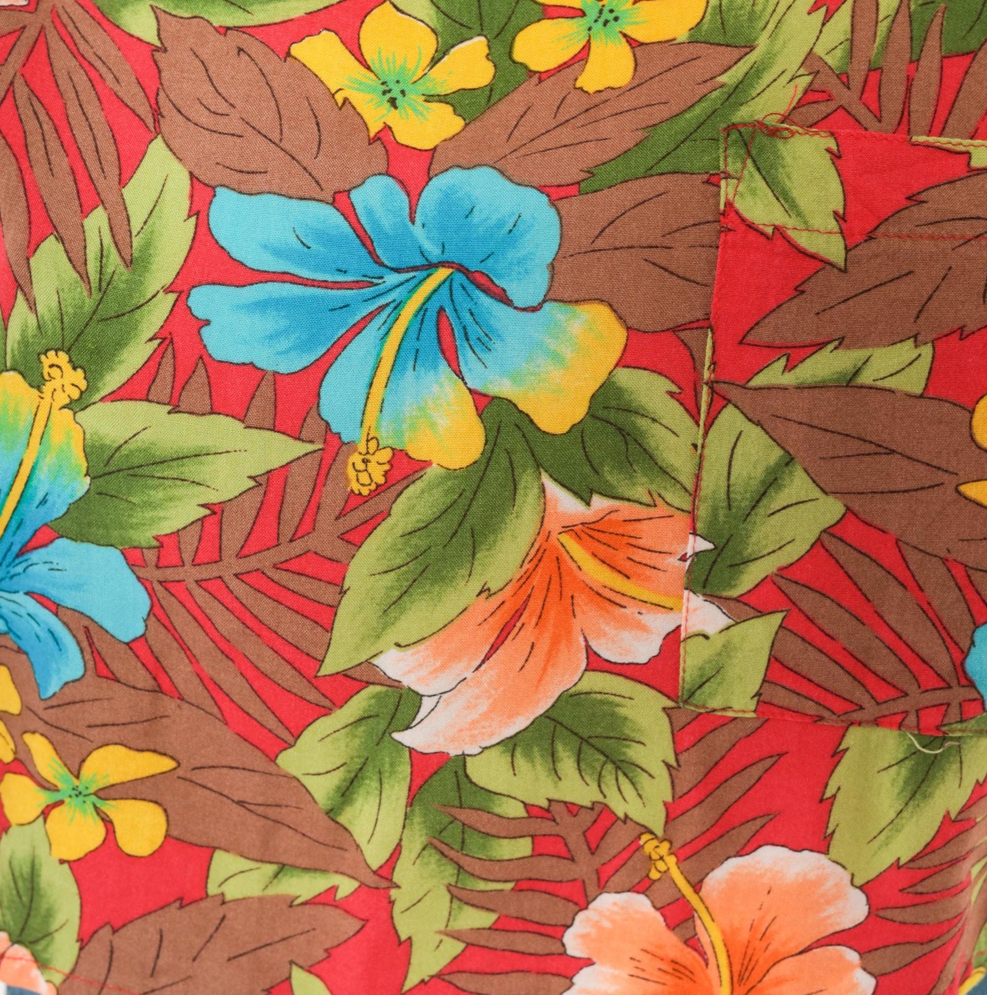 90s California Krush Tropical Hibiscus Crop Top Red Blue Green Medium M