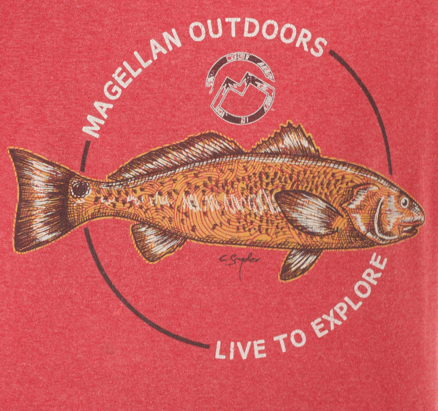 Y2K Magellan Outdoors Fish Graphic Tee Coral Cotton Crew Neck Medium