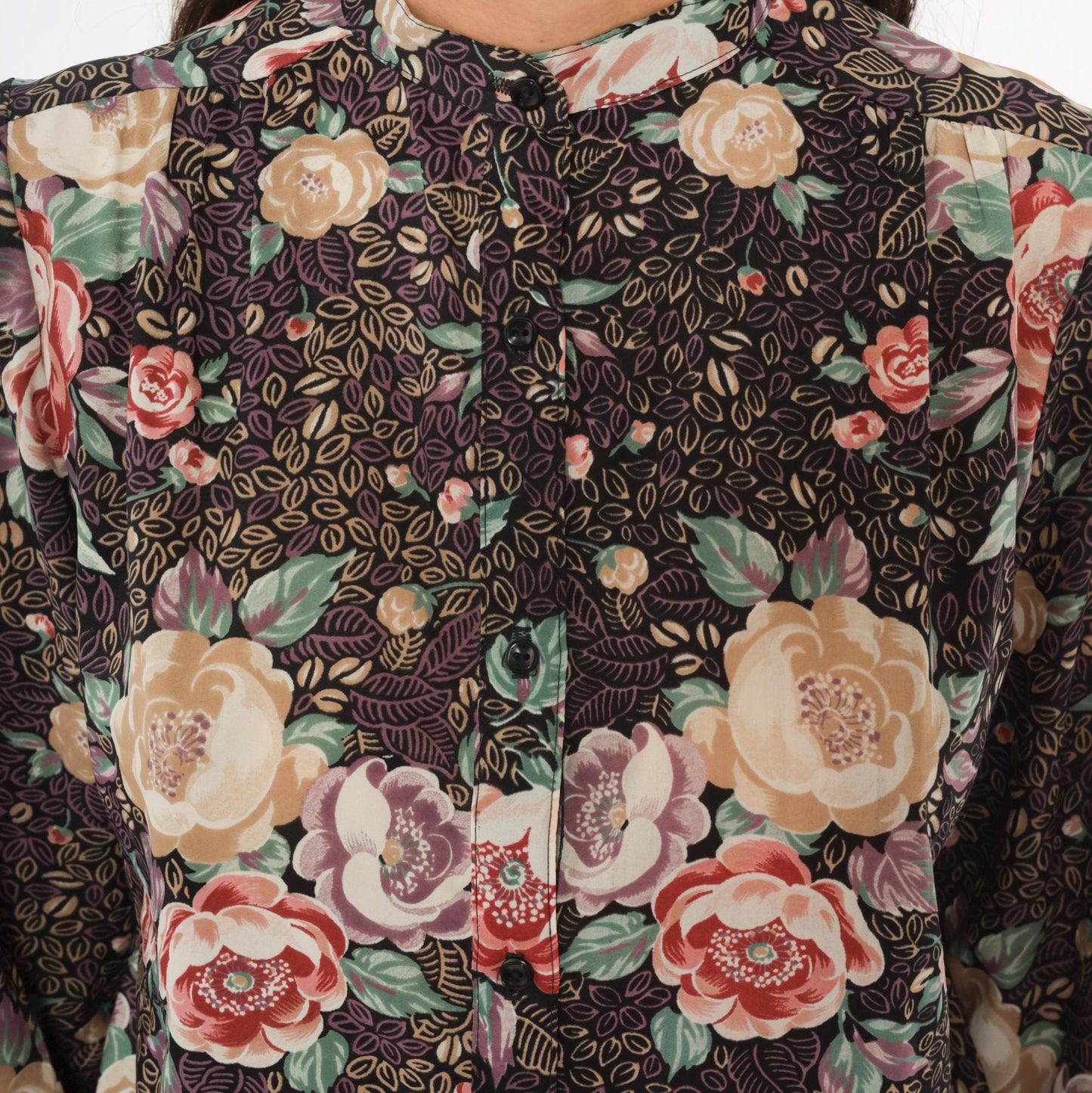 80s Elles Belles Floral Blouse Puff Shoulder Rose Print Plum Medium