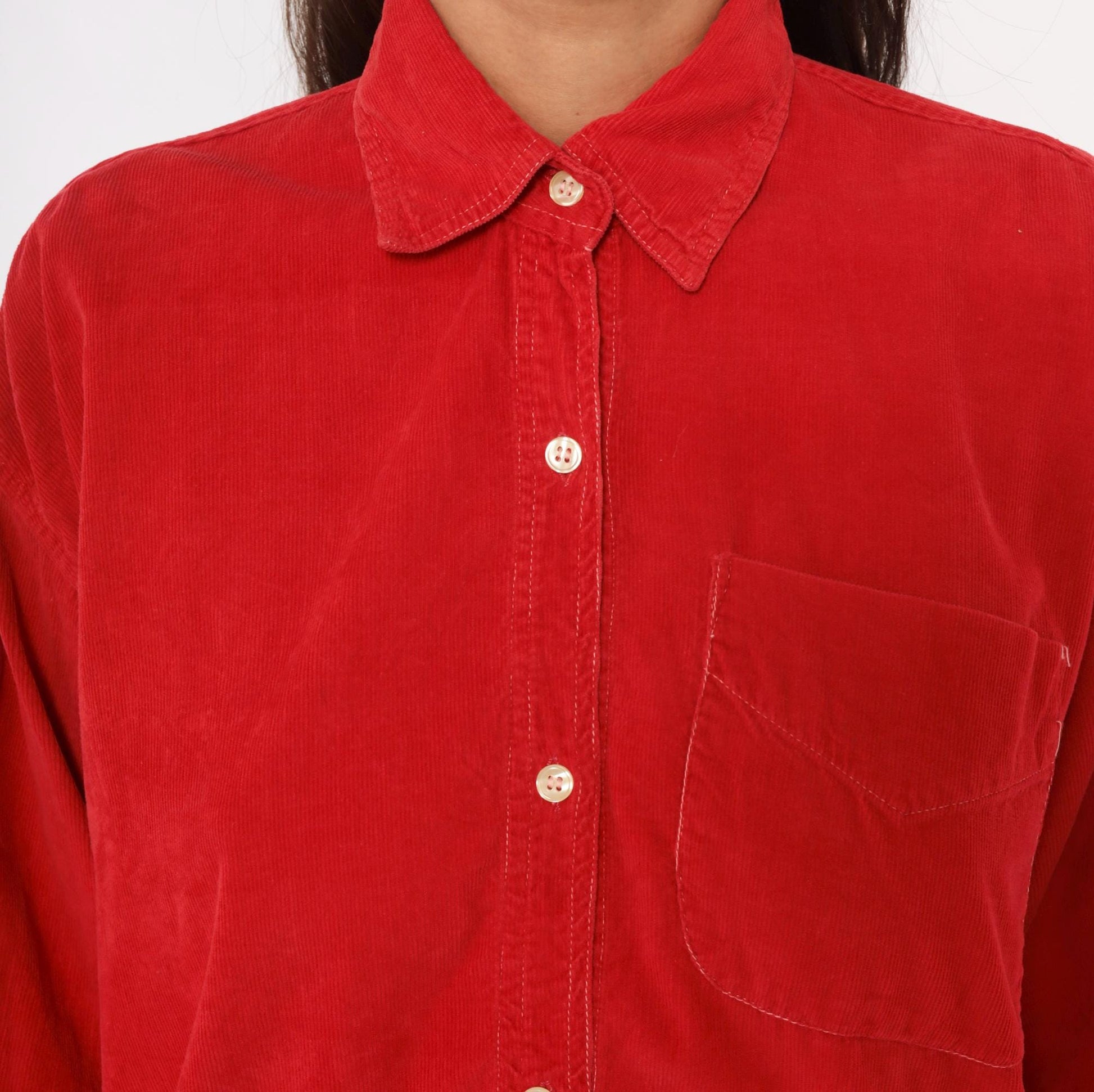 90s 2 of Us Red Corduroy Button-Front Shirt Cotton Long Sleeve Medium M