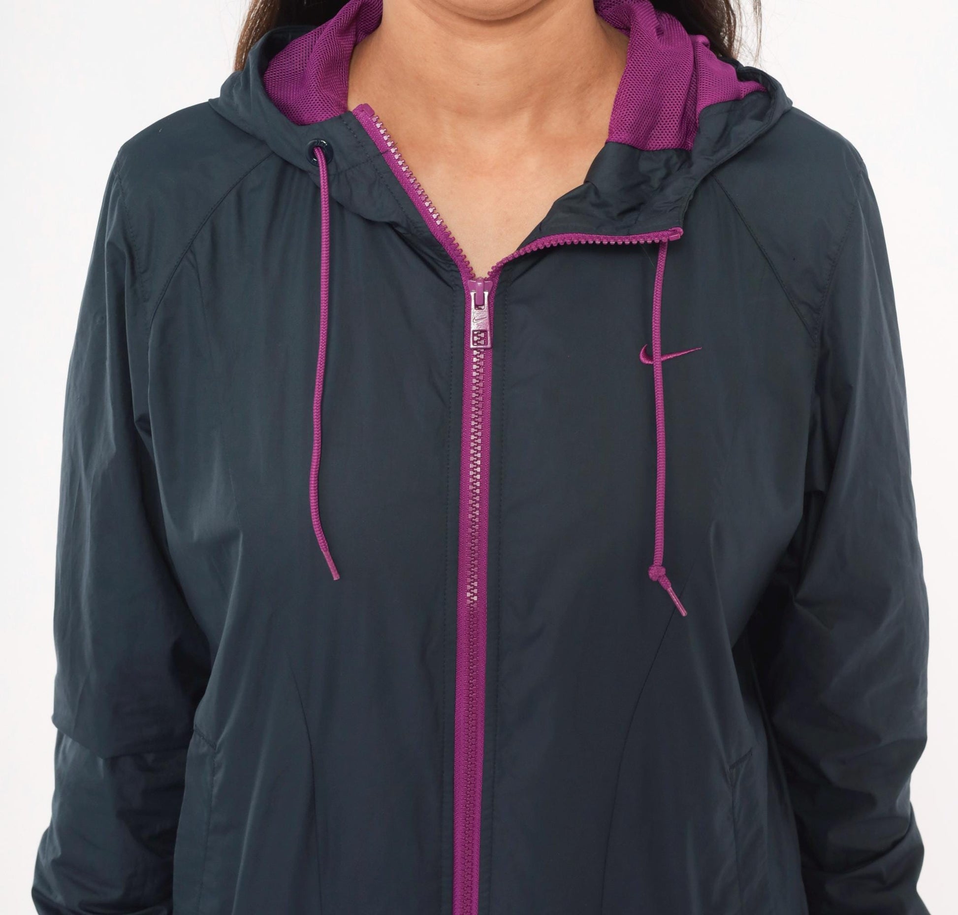 Nike Athletic Dept 2000s Windbreaker Charcoal Grey Purple Hood Medium M
